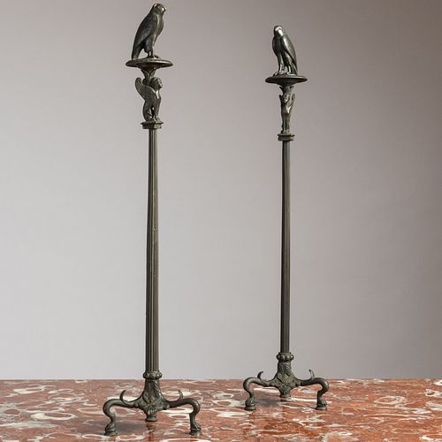 Pair of Bronze Tripod Stands with Bird Finials, After the Antique