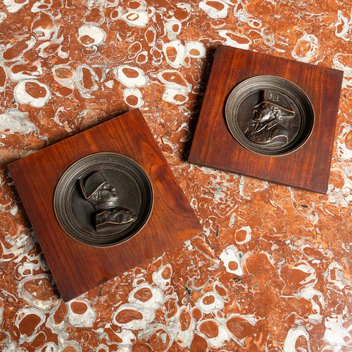 Pair of Empire Bronze Portrait Medallions of Napoleon and Field Marshal Blucher 
