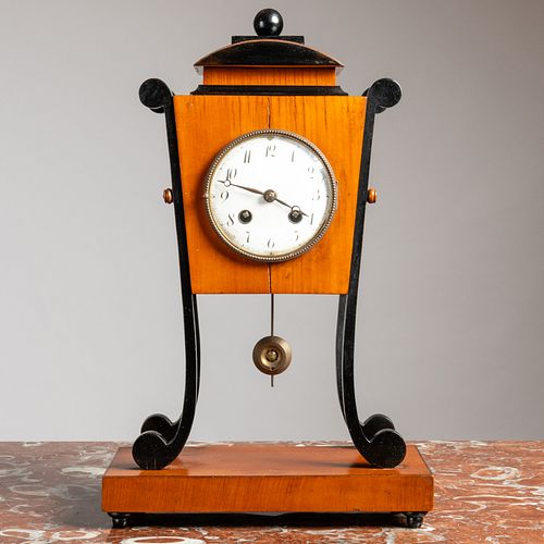 Biedermeier Fruitwood and Ebonized Mantel Clock
