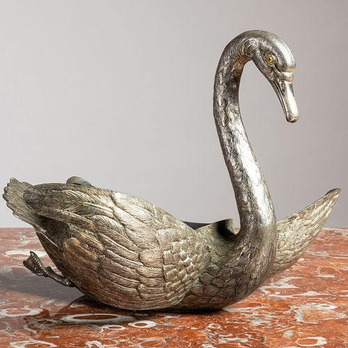 Patinated-Metal Figure of a Swan