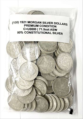 (500) 1921 Morgan Silver Dollars Premium Condition