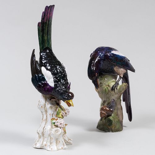 Two Similar German Porcelain Figures of Magpies