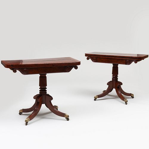 Pair of Late George III Crossbanded Mahogony Games Tables