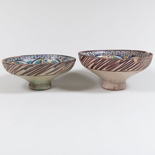 Two of Persian Green Ground Pottery Bowls