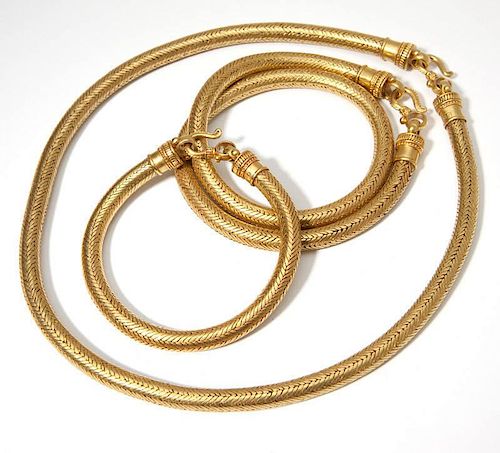Three Indian high karat gold serpentine chains