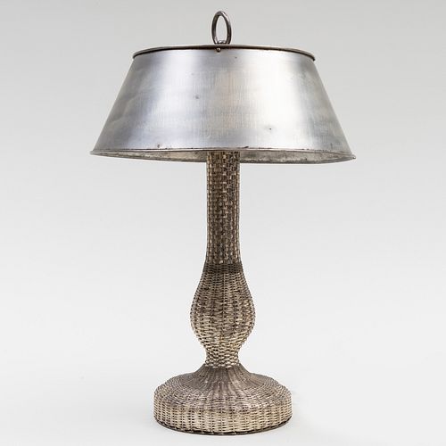 Woven Silver Metal Table Lamp and Shade