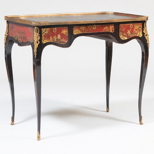 Louis XV Style Gilt-Bronze Mounted Red and Black Chinoiserie Lacquer Writing Table