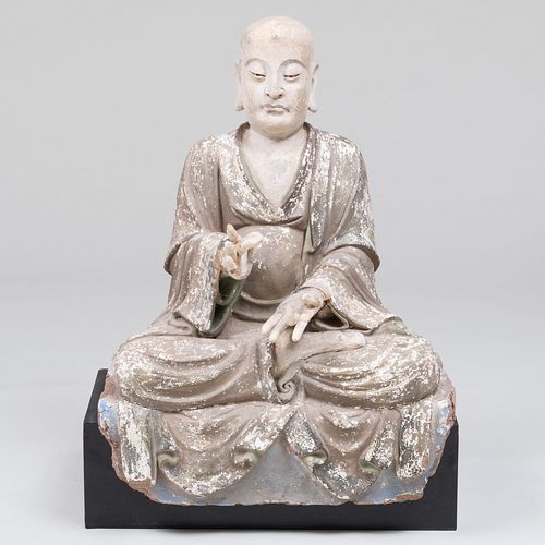 Chinese Stucco Figure of a Seated Luohan