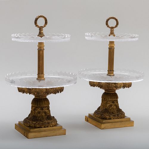 Pair of Charles X Ormolu and Cut Glass Two-Tier Centerpieces