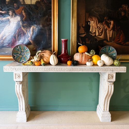 French Carved White Marble Console Table