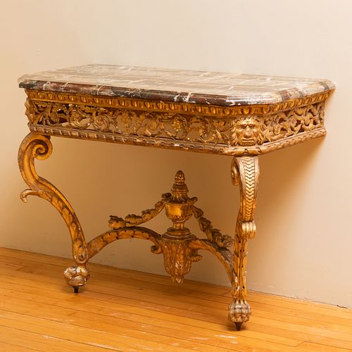 Pair of Italian Neoclassical Carved Giltwood Console Tables