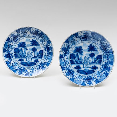 Pair of Dutch Blue and White Delft Pancake Plates