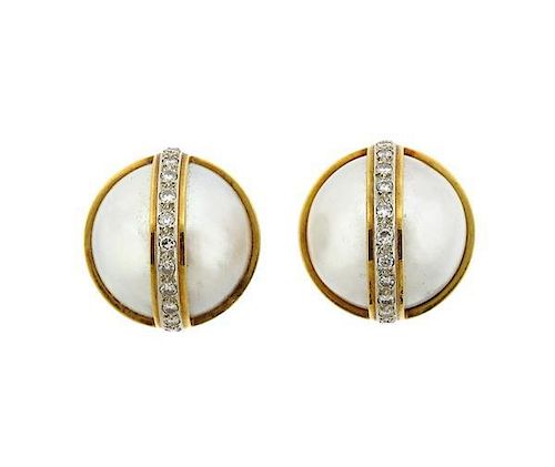18K Gold Pearl Diamond Earrings