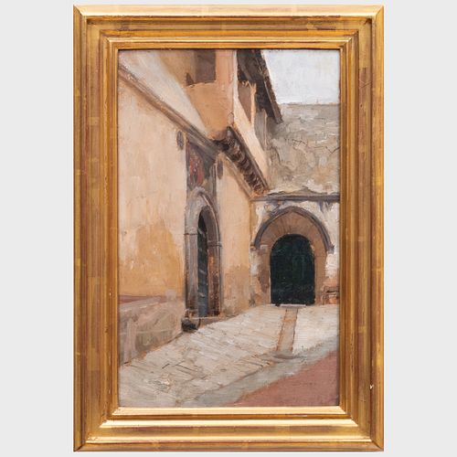 Jules Marie Auguste Leroux (1871-1954): Italian Town Square; Terracina; Interior of an Italian Church; and Figure