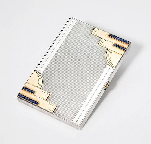 An Art Deco sapphire cigarette case, Cartier
