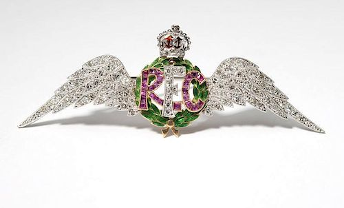 A diamond and ruby Royal Flying Corps brooch