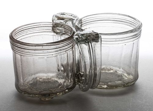 FREE-BLOWN AND THREAD-DECORATED GLASS DOUBLE HANDLED MARRIAGE CUP