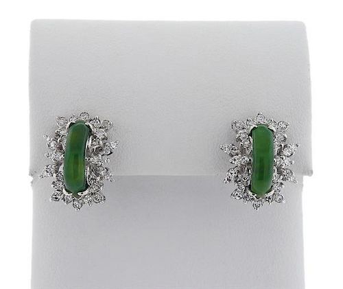 14k Gold Diamond Jade Earrings