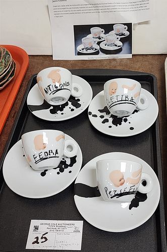 tray 4 Illy espresso cups and saucers by Jannis Kounellis