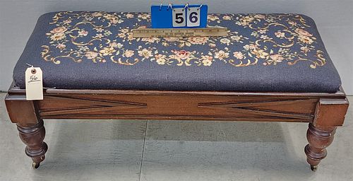 19th c walnut frame needlepoint uphols bench