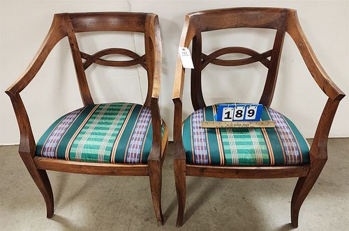 pr Italian 19th C walnut arm chairs