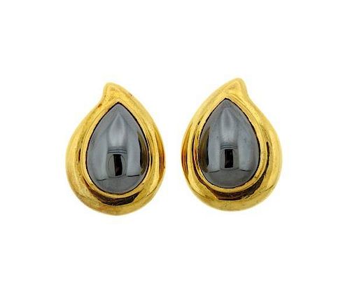 18K Gold Hematite Teardrop Earrings