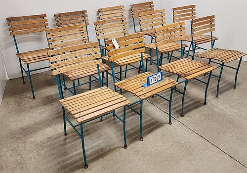 set 12 metal frame wooden slat chairs 