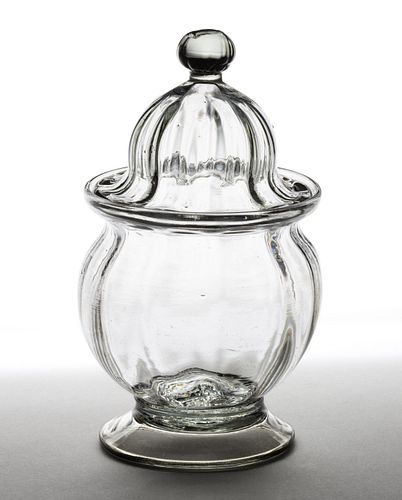 PATTERN-MOLDED FOOTED SUGAR BOWL WITH COVER