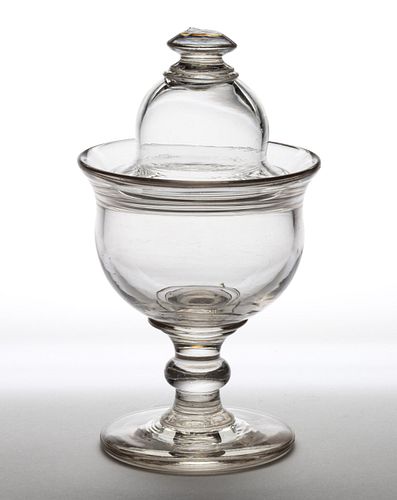 FREE-BLOWN GLASS COVERED FOOTED SUGAR BOWL