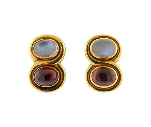 Bvlgari Bulgari 18K Gold Moonstone Tourmaline Earrings