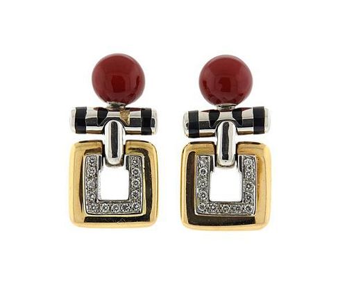 La Nouvelle Bague  18K Gold Diamond Enamel Earrings