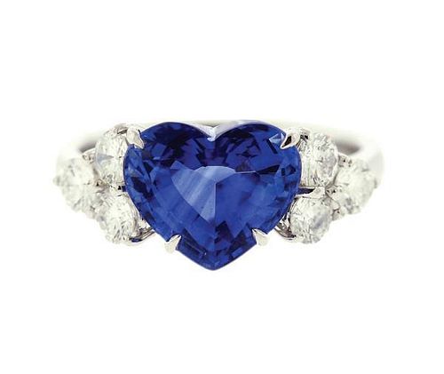 18K Gold Diamond Sapphire Heart Ring