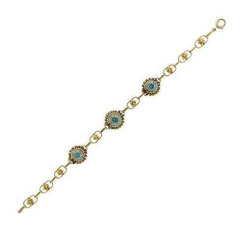 Antique Blue Zircon 14k Gold Pearl Bracelet