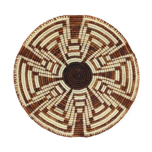 Large Tohono O'odham Horse Hair Basket with Squash Blossom Design c. 1980-90s, 5" diameter (SK90885B-0923-017)