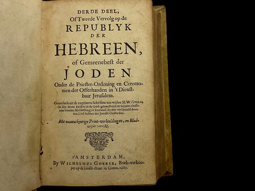 Der Republyk of Hebreen of Gemeenebeft der Joden Vellum Binding, 1683, Tom. III