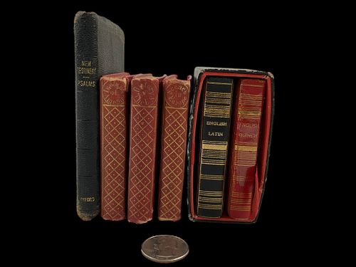 Collection of Miniature Tom Thumb Books, Midget Dictionaries and New Testament