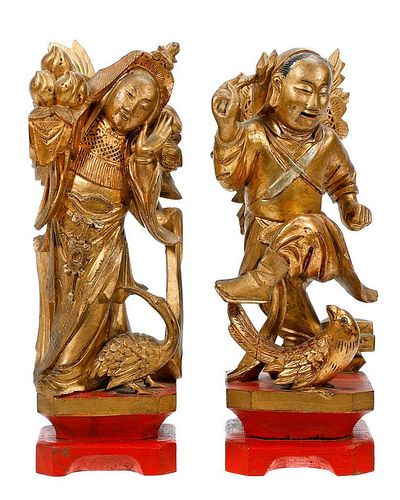 Two Chinese Gilt Lacquered Temple Figures.