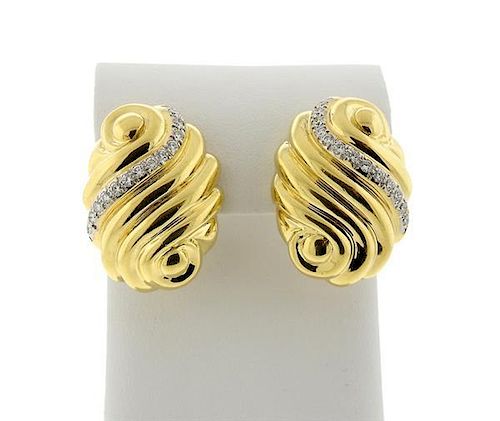 18k Gold Diamond Swirl Motif  Earrings