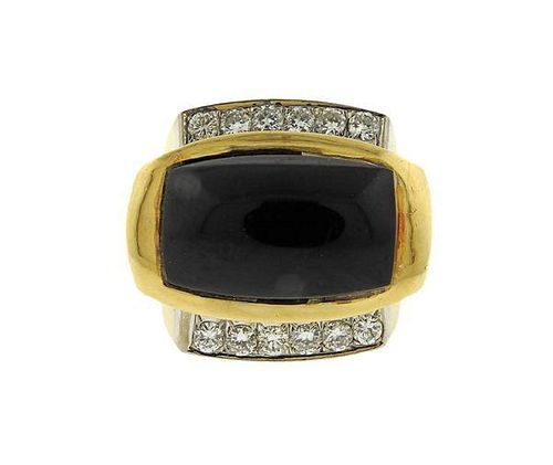 14K Gold Diamond Onyx Dome Ring