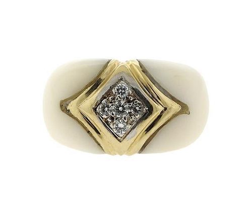 Van Cleef &amp; Arpels 18K Gold Diamond Coral Ring
