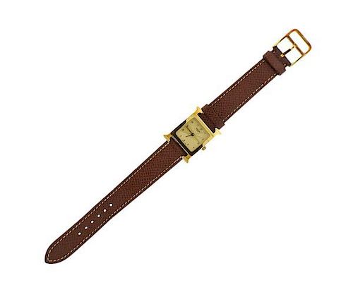 Hermes H Gold Tone Watch HH1.201