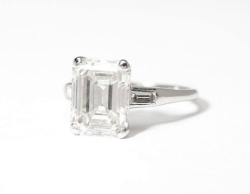 A rectangular-cut diamond ring