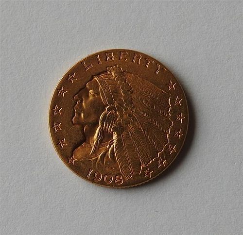 1908 Indian Head 2.5 Dollar Gold US Coin