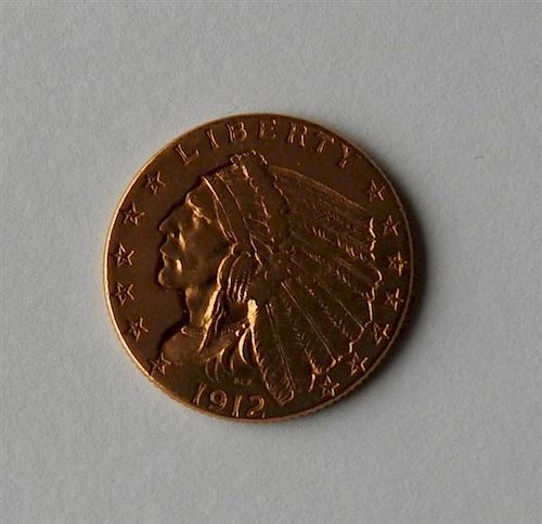 1912 Indian Head 2.5 Dollar Gold US Coin