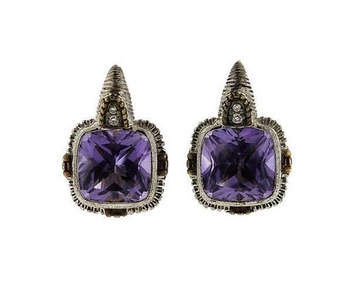 Judith Ripka 18k Gold Sterling Amethyst Diamond Earrings