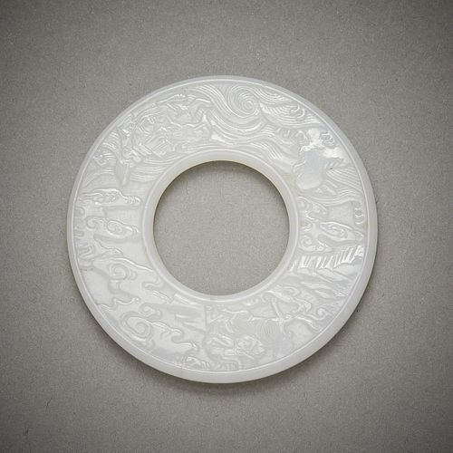 Chinese Carved Pale Jade Bi