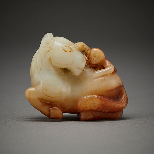 Chinese Qing Carved Jade Horse and Monkey