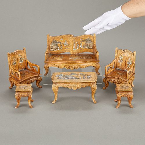 Chinese PRC Miniature Carved Soapstone Furniture