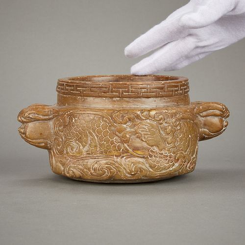 Chinese Carved Soapstone Ritual Bowl