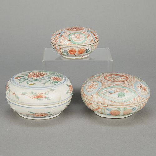 3 Chinese Ming Swatow Ware Ceramic Lidded Boxes